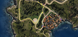Karte des Cayo Perico Anwesens in GTA Online mit Markierungen der Wachpositionen nach der Landung mit der Velum.